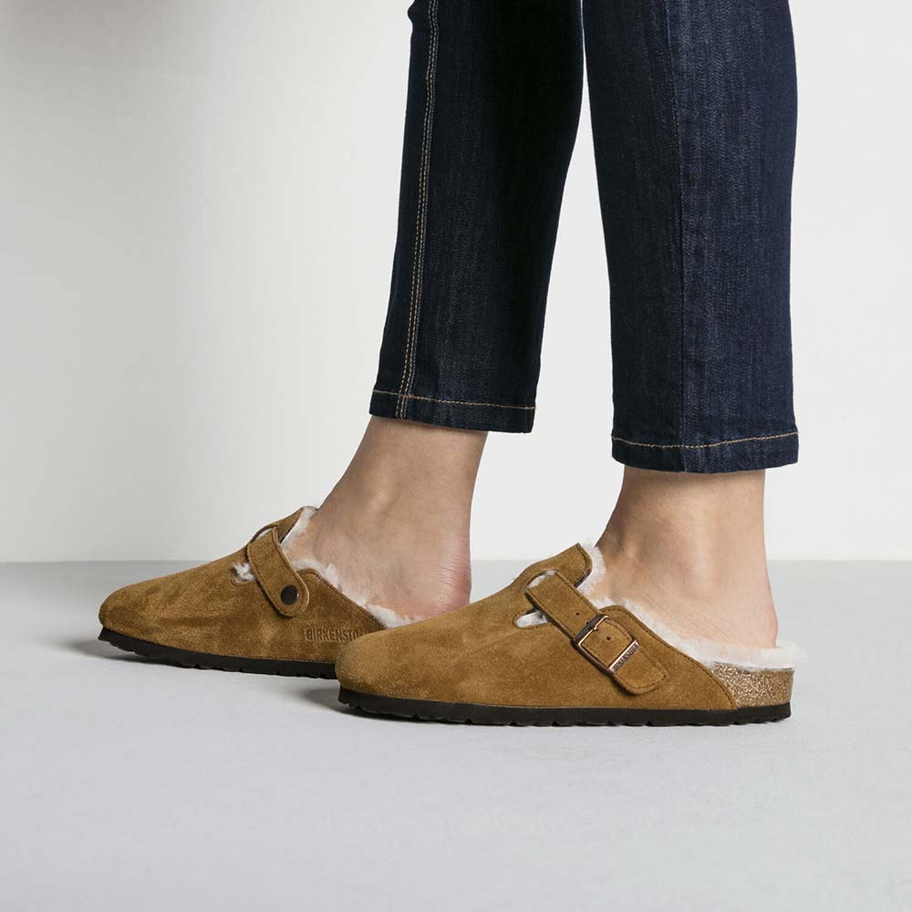 ビルケンシュトック ボストン シアリング スエードレザー BIRKENSTOCK Boston Shearling ミンク レディース サンダル ナロー幅 1001141