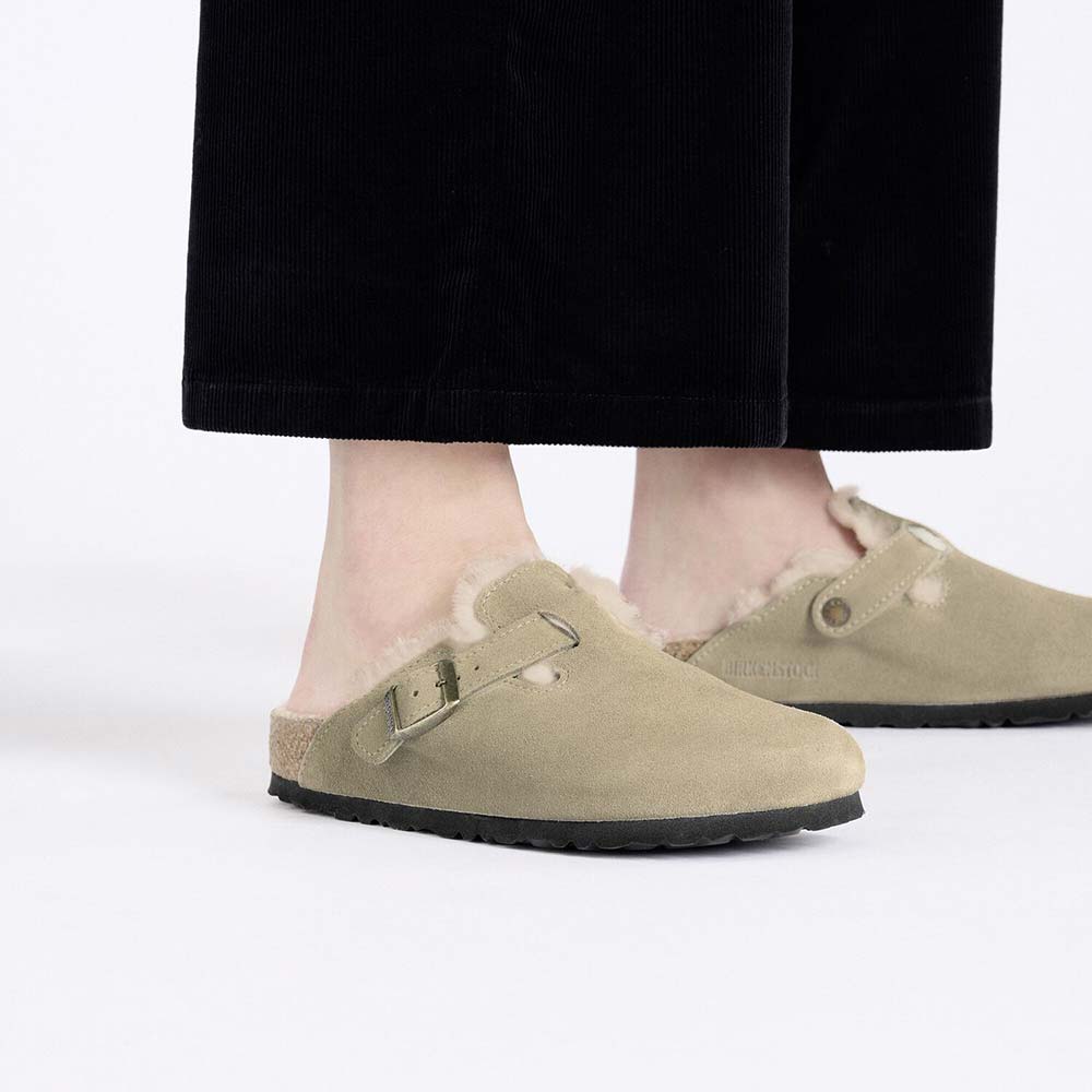 ビルケンシュトック ボストン シアリング スエードレザー BIRKENSTOCK Boston Shearling トープ レディース サンダル ナロー幅 1028299