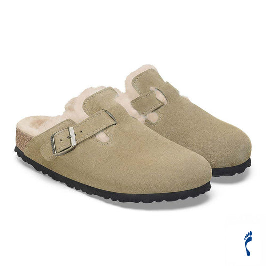 ビルケンシュトック ボストン シアリング スエードレザー BIRKENSTOCK Boston Shearling トープ レディース サンダル ナロー幅 1028299