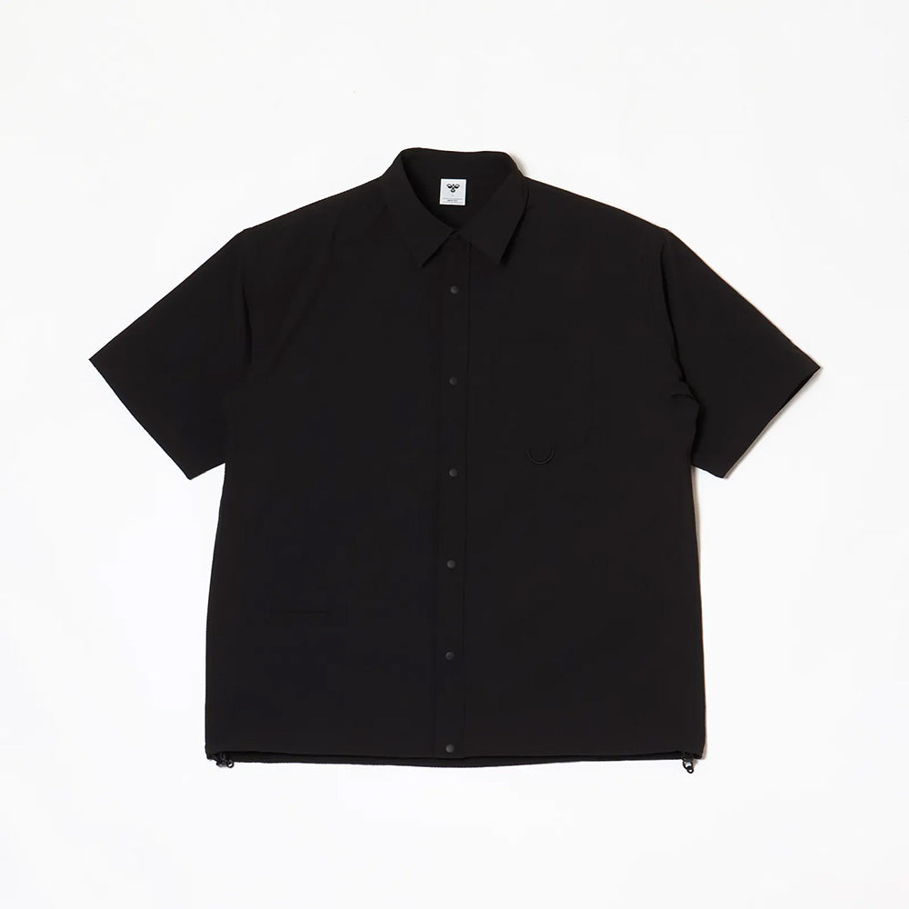 ヒュンメル PLAY シアサッカー半袖フルボタンシャツ hummel PLAY SEERSUCKER S/S FULL-BUTTON SHIRT ブラック メンズ HAW4237-90
