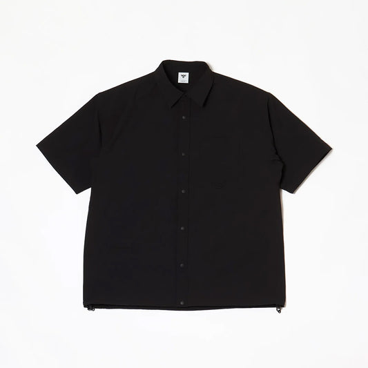 ヒュンメル PLAY シアサッカー半袖フルボタンシャツ hummel PLAY SEERSUCKER S/S FULL-BUTTON SHIRT ブラック メンズ HAW4237-90