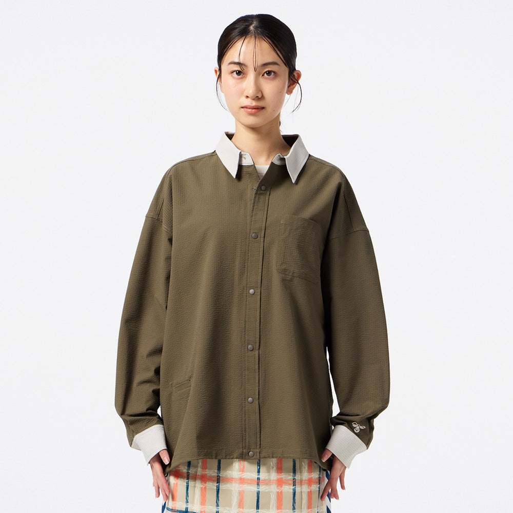 ヒュンメル PLAY シアサッカー長袖フルボタンシャツ hummel PLAY SEERSUCKER L/S FULL-BUTTON SHIRT カーキ メンズ HAW4238-591