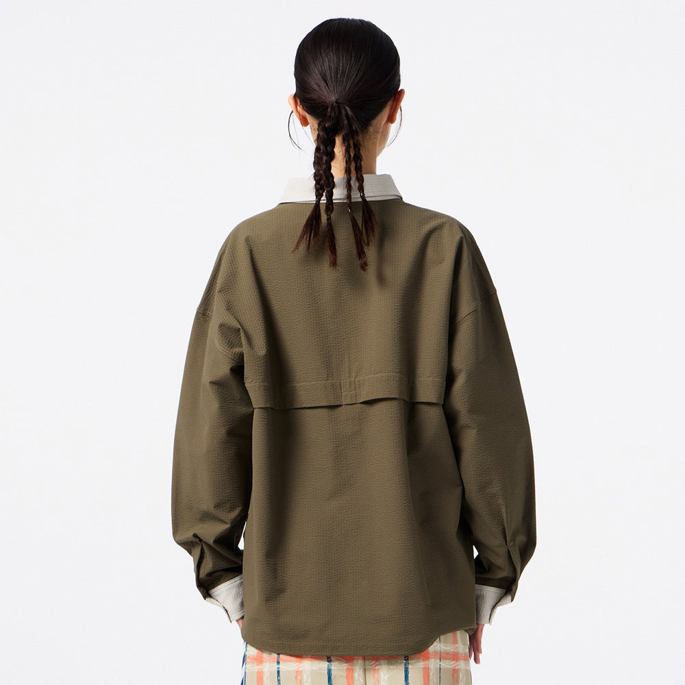 ヒュンメル PLAY シアサッカー長袖フルボタンシャツ hummel PLAY SEERSUCKER L/S FULL-BUTTON SHIRT カーキ メンズ HAW4238-591