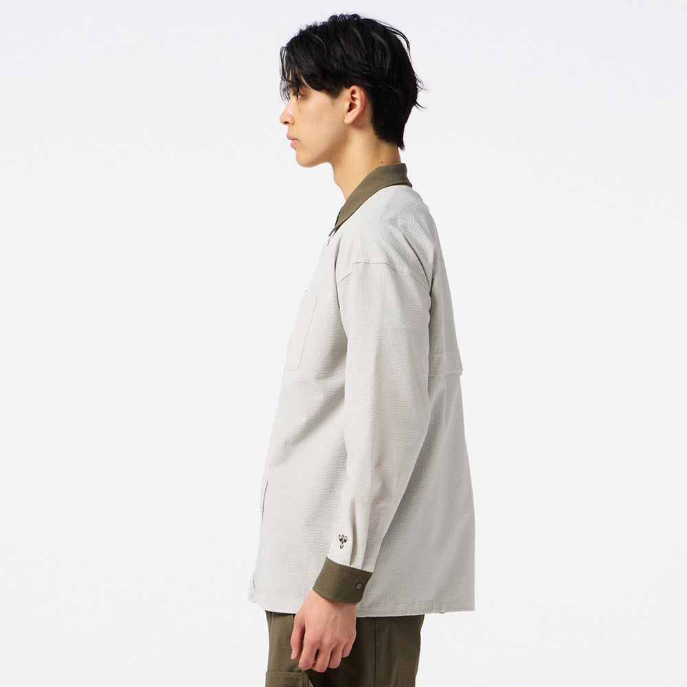 ヒュンメル PLAY シアサッカー長袖フルボタンシャツ hummel PLAY SEERSUCKER L/S FULL-BUTTON SHIRT シルバーバーチ メンズ HAW4238-951