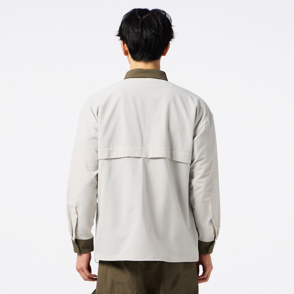 ヒュンメル PLAY シアサッカー長袖フルボタンシャツ hummel PLAY SEERSUCKER L/S FULL-BUTTON SHIRT シルバーバーチ メンズ HAW4238-951