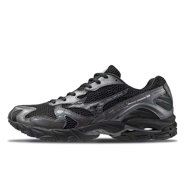 ミズノ MIZUNO WAVE RIDER 10 ブラック×ブラック×メタリックグレー メンズ スニーカー D1GA243108