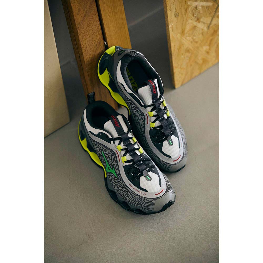 ミズノ ウェーブプロフェシー13.2 MIZUNO WAVE PROPHECY 13.2 メンズ スニーカー ライトグレー×グリーン×ライムイエロー D1GA261301