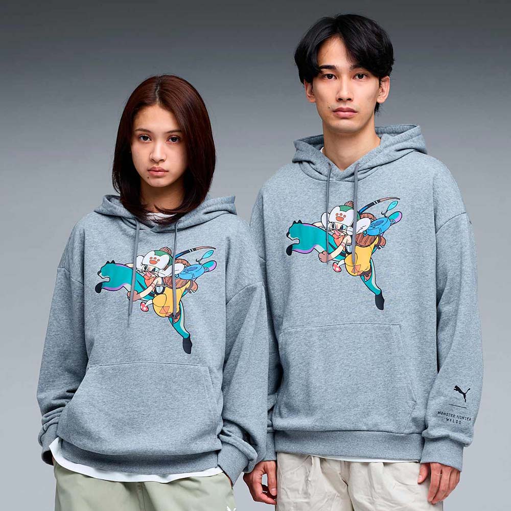 プーマ モンスターハンターワイルズ フーディ フロントプリント PUMA MONSTER HUNTER SWEAT HOODIE MEDIUM GRAY HEATHER メンズ スウェット アイルー 637017-03